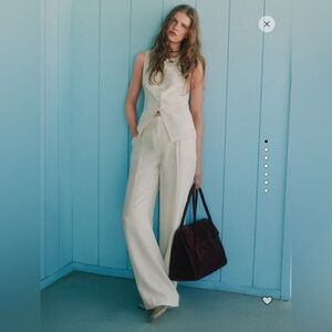 NWT J.Crew Essential Wide Leg Pant Textured Satin Size 6 Ivory Lace